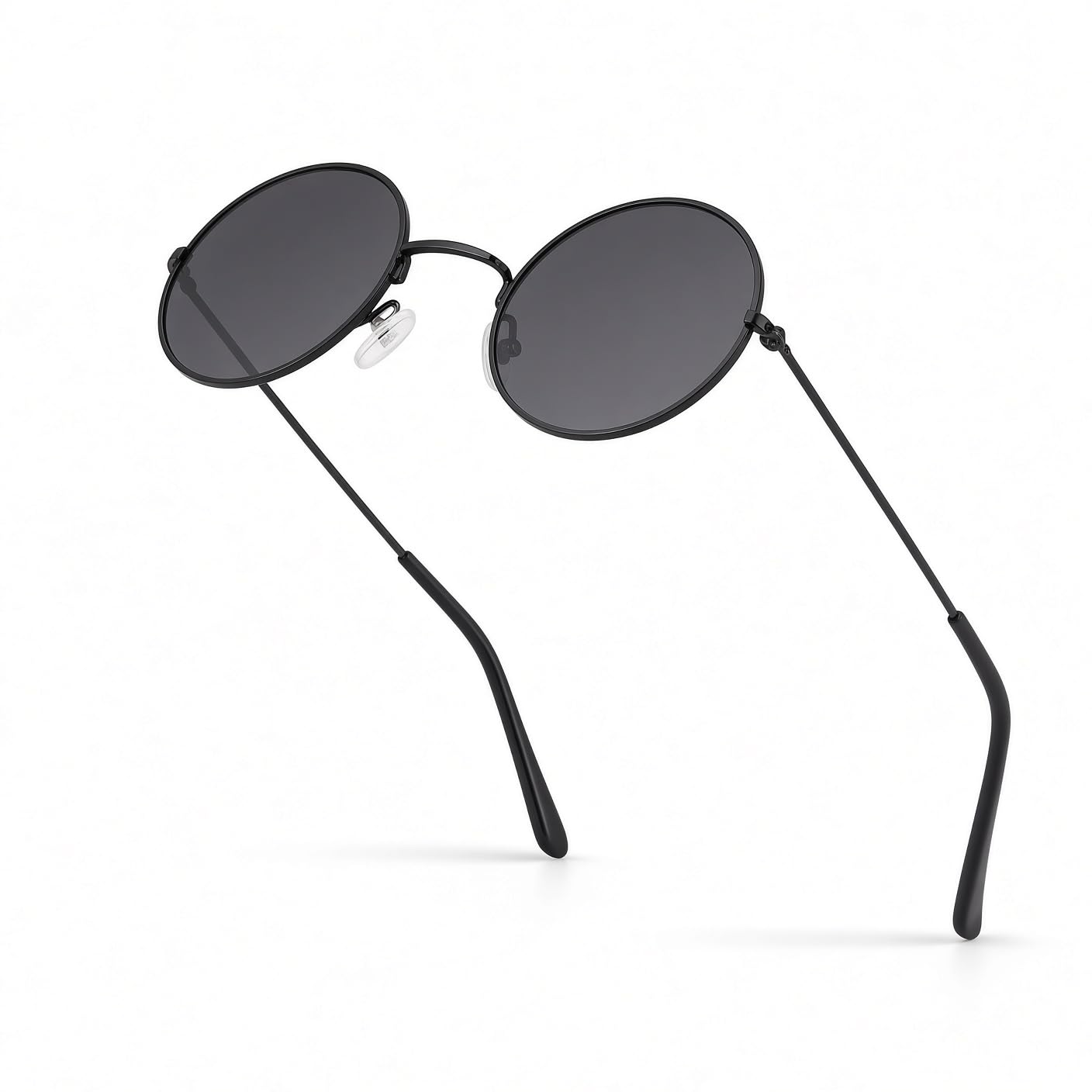 Ultrabyeasypeasystore Unisex Black With Black Lenses Ultra Black Frame & Black Lenses Retro Round Metal Sunglasses Mens Womens