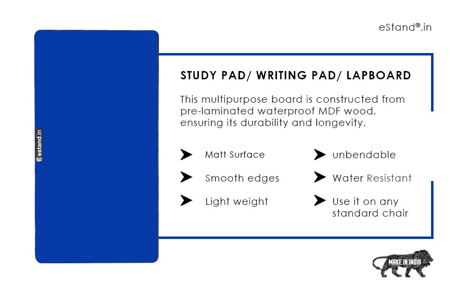 Image of Lap Board for Study | Home | Dining | Office | Laptop | Computer Desk | Reading & Writing | Multi-Purpose | Made in India | (Blue, Lap Board 14 inchX23 inch Blue)