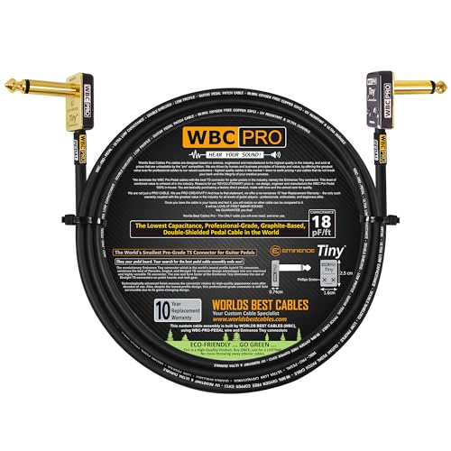 24 Inch - WBC-PRO-PEDAL – 22 AWG - Low-Cap (18pF/ft) – Pro-Grade – Graphite-based - Dual-Shielded Pedal, Effects, Patch, instrument cable with Eminence Tiny Gold Plated Angled TS Connectors