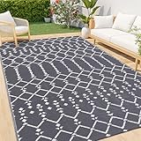 Homaxy Outdoor Teppich Wetterfest 180x270cm, Beidseitig Nutzbar, Wasserdicht Boho Teppiche für Terrasse, Garten, Balkon, Camping, Picknick, Grau