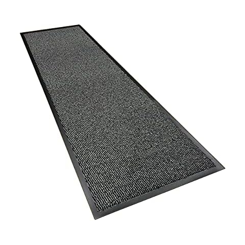 Ultralux Large Indoor Scraper Entrance Mat Runner, 90cm x 300cm, Polypropylene Fibres and Anti-Slip Vinyl Backed Door Mat, Grey Dirt Trapping Indoor Barrier Mat, Long Kitchen Floor Runner Cover