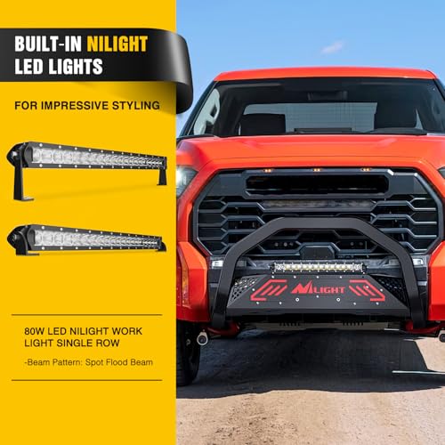 Image of Nilight Bull Bar with Light fits Toyota Tundra 2007 2008 2009 2010 2011 2012 2013 2014 2015 2016 2017 2018 2019 2020 2021 Front Bumper Grille Brush Push Guard with Skid Plate Licence Hole Black