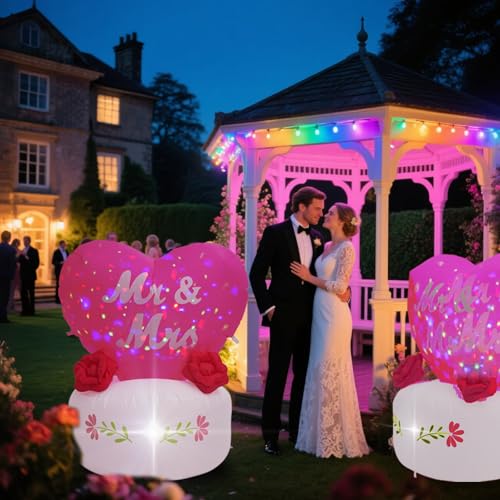 4FT Heart-Shaped Inflatable Decoration Romantic Inflatable Decorations with Built-in LED Lights Ideal for Weddings Proposals and Declarations of Love