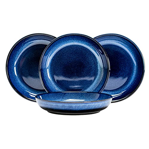 UNICASA Müslischalen Set per 4 Persone, 4-Teiliges Tafel-Service mit Suppenschüssel und Salatschüssel im Retro-Look - Pastateller Keramik Backofen Mikrowelle Geeignet - Bleu Cover