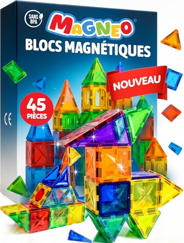 Magneo® Blocs Magnétiques 45 Pièces – Construction magnetique Enfant dès 3 Ans – Jeu...