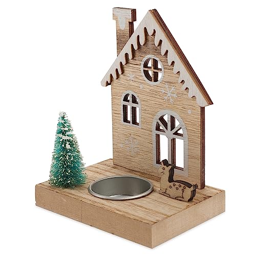 GRIRIW Santa Deer Tea Light Holder Christmas Decor Ornament Wooden Candle Stand Centerpiece