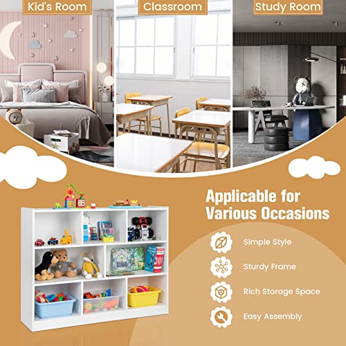 Costzon Kids Toy Organizers And Storage, Wooden 3 Tier Bookshelf With 8 Compartment Cubes To Organize Books, Toys, Home Furniture For Toddlers Playroom, Bedroom, Living Room, Nursery (White) #TOP6