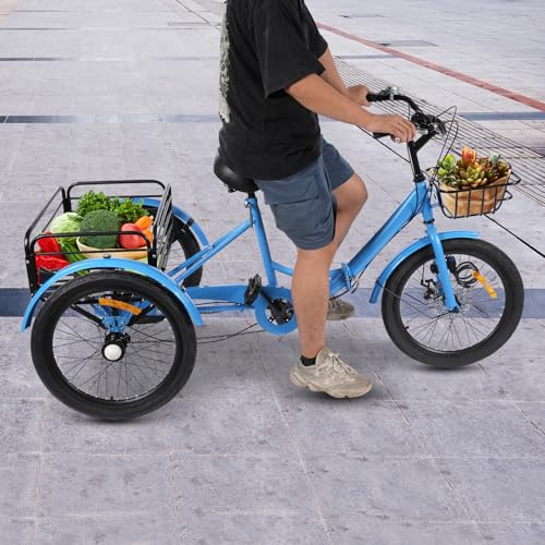 BJTDLLX Vouwdriewieler van 20 inch, 7 versnellingen, voor volwassenen, 3 wielen, senioren, driewieler, vouwfiets, meisjes en jongens, cruise bikes met slot, in hoogte verstelbaar, 76 - 91 cm (blauw) - Afbeelding 5