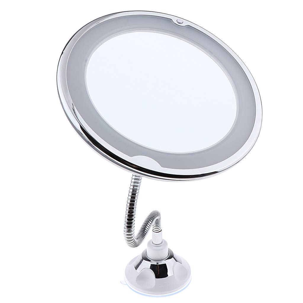 Fenteer Kosmetikspiegel LED mit Licht, 10x Vergrößerung mit Saugnapf, 360° Schwenkbar, Make-Up Schminkspiegel Beleuchtet mit Blendfreier Beleuchtung