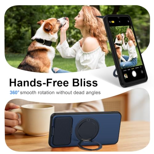 Image of Spazy Case Realme P4 Lite Back Cover|Premium Magnetic Ring Stand Case with Camera Protection Slider|360 Rotating Kickstand|Slim & Strong Grip Phone Case for Realme P4 Lite-Blue
