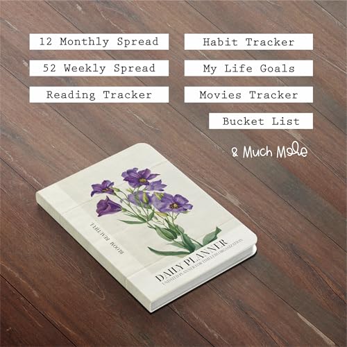 Image of Zaslan 12 Months Undated Planner, 12 Monthly Spreads, 52 Weekly Spreads, Habit Tracker, Utility Pages, 100 GSM, A5 Size (Elegant Botanical)
