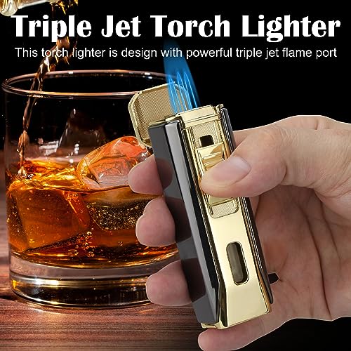 Encendedor antorcha triple llama dorado portátil miniatura 4