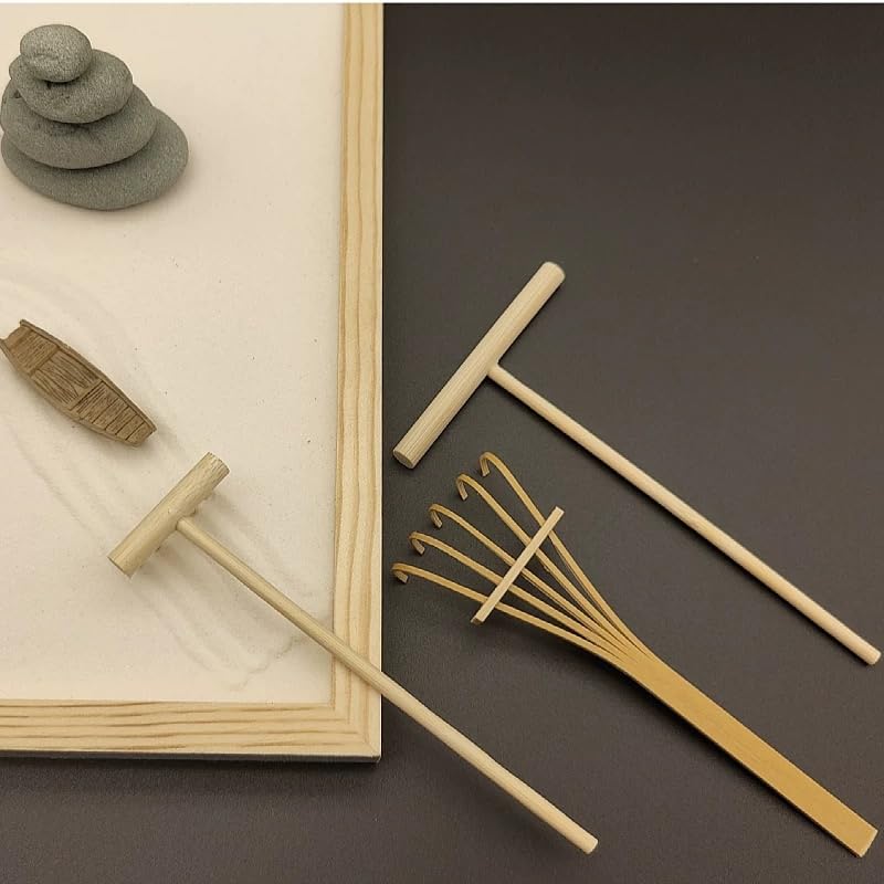 Kit 4 mini rastrillos Zen para jardín de arena miniatura 3