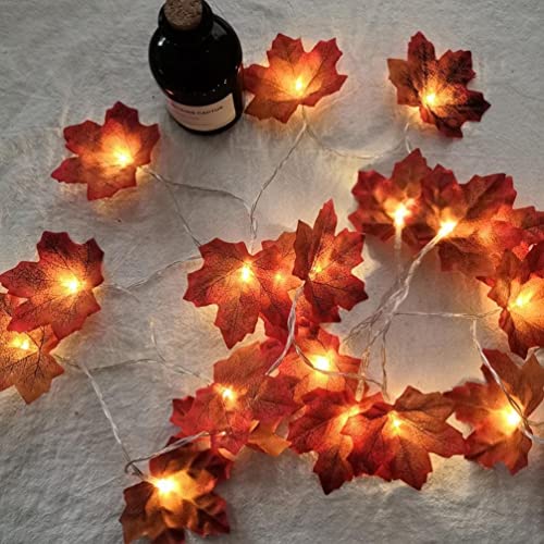 Guirnalda de otoño iluminada Decoración de Acción de Gracias, Guirnalda con pilas Hojas de arce con luces, Cadena de luces de otoño de boda Decoración para el hogar Decoraciones para interiores y ext