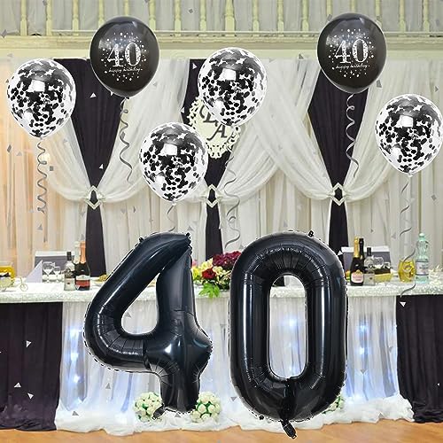 Image of 40th Birthday Balloons, Black 40th Birthday Decoration for Women with Large Foil 40 Number Balloons 12 Inch Birthday Print Confetti Balloon Metallic Balloons for 40th Birthday Decorations Men