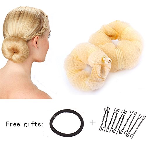 Sent Hair 2 Pieces Donut Hair Bun Maker Blonde Magic Easy Using Hairdisk Former Ring Hair Buns for Kids and Adults (Small,Large)