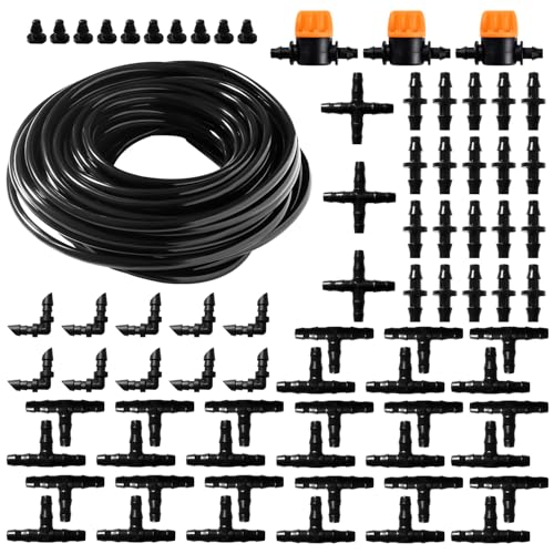 VooGenzek 77 Pezzi 4/6 mm Kit Irrigazione a Goccia, 15m Tubo...