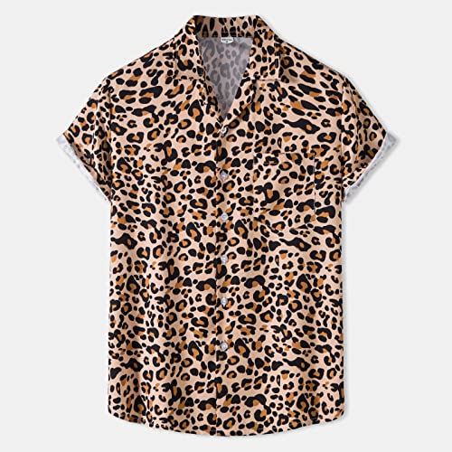 Chemise de plage pour hommes look hawaïen imprimé léopard marron mode