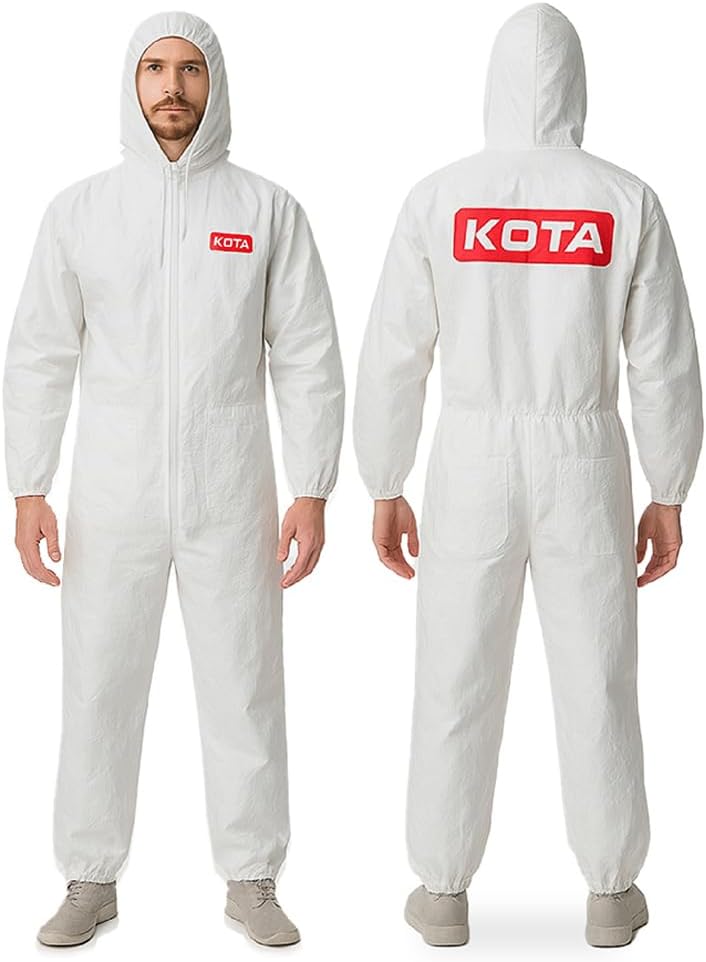 LAUCO White Polyester Reusable Paint Coverall Spray Suit with Hood, Lint Free and Washable