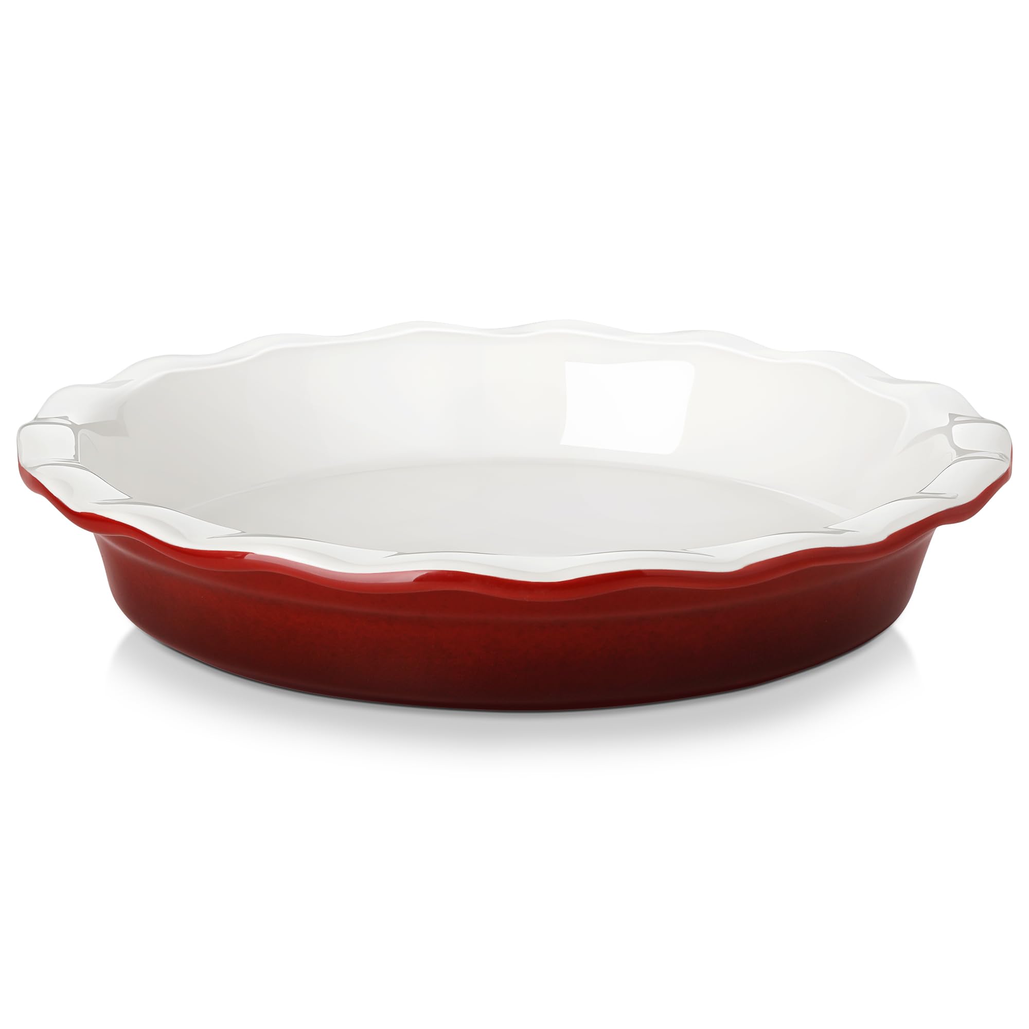 Tarteform, LOVECASA 1er Quicheform aus Steinzeug, runde Backform Kuchenform mit gewelltem Rand, 28 x 28 x H 5 cm, VCP-BKB05, Rot