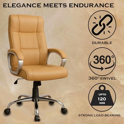 Image of Vista Ergonomic Leatherette Boss Chair for Office | High Back Revolving Chair for Home, Office, Study & Gaming | Height Adjustable Office Chair in Crome Base | 1pc (Khakhi)