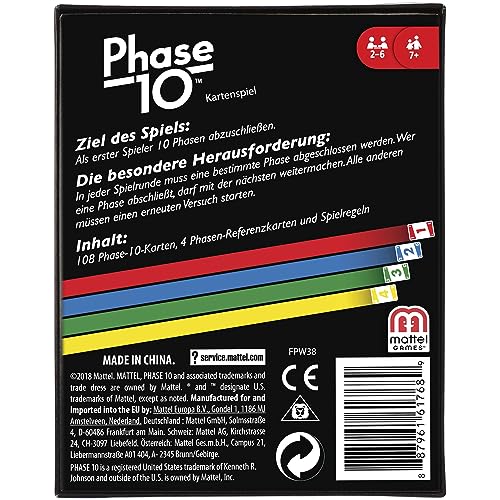 Mattel Game PHASE 10 jeu de société et de cartes, version allemande, FPW38