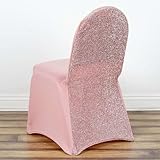 Efavormart 1 Set Rose Gold Spandex Stretch Banquet Chair Covers for Party Dining Chairs W/Metallic Glittering Back W/Foot Pockets Washable Slip Covers Wedding Chair Covers