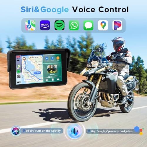 Image of 5-Inch Motorcycle CarPlay Screen Wireless Android Auto for Moto with GPS Navigation for Motorbike Bluetooth Voice Control Portable Moto Car Play Screen