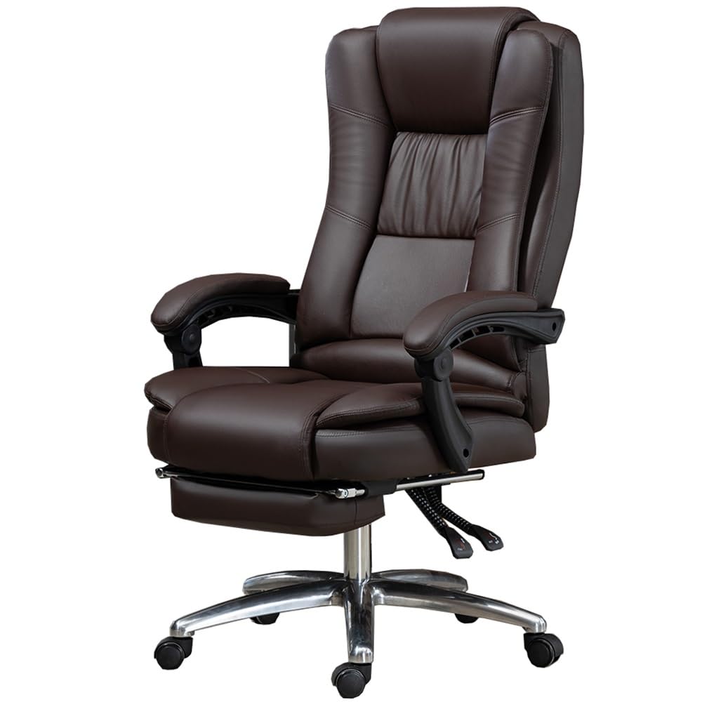 Ergonomiczne krzesło komputerowe z wysokim oparciem z podnóżkiem, obrotowe biurko biurowe, podwójne grube oparcie, regulowany styl wyścigowy, nośność 150 kg, brązowe