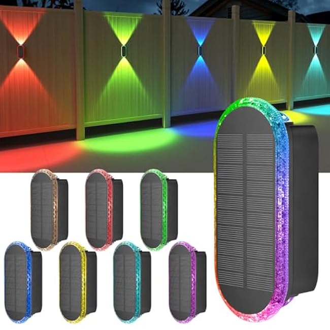 Ellasay Solar Fence Lights Solar Wall Lights 8 WRGB Color Modes
