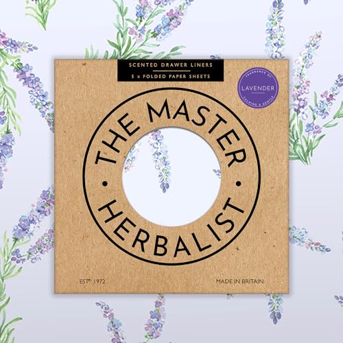 The Master Herbalist Fragrant Lavender Scented Drawer Liners in a Floral Design with Lavender Essential Oils (Folded) | Pack of 5 Sheets | Contains Essential Oils | Made in The UK