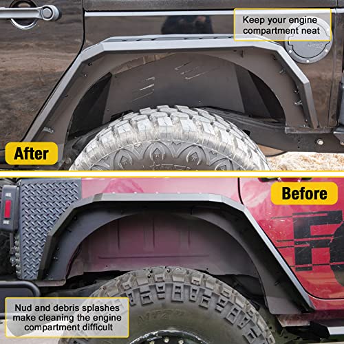 Image of Rear Inner Fender Liners Compatible for 2007-2018 Jeep Wrangler JK JKU Unlimited 2WD 4WD, Offroad Powder Coated Steel Splash Guard 2PCS with Accessories