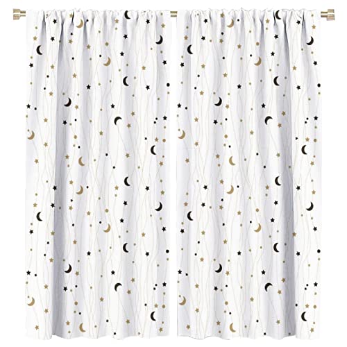Star Moon Curtains Beautiful Children's Room Decor Cartoon Theme Rod Pocket Blackout Window Drapes 2 Panels Set 63x72in