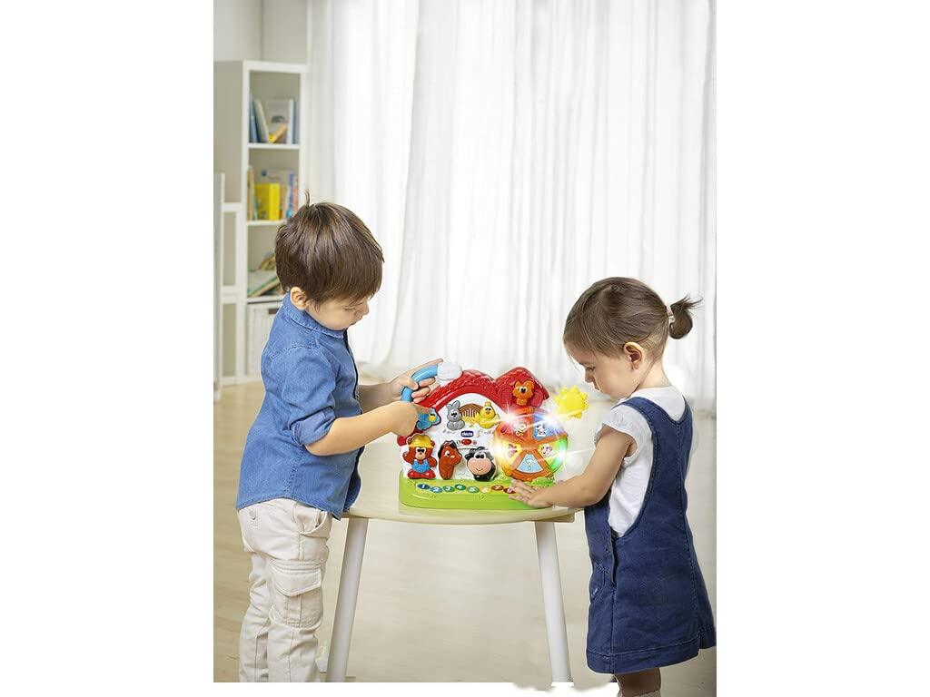 Chicco Ferme parlante Centre d'activités bilingue espagnol/anglais, ferme d'animaux avec lumières et sons, 3 façons de jouer, jouets électroniques éducatifs - Jouets pour bébés et enfants