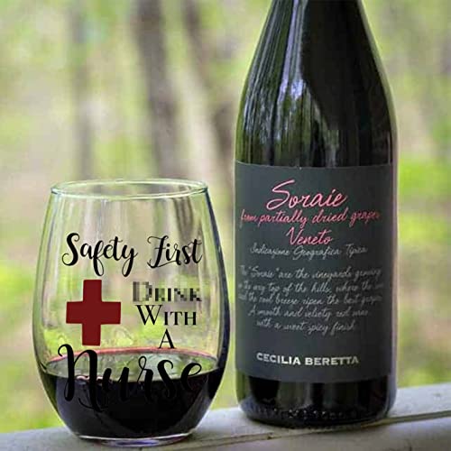 Agmdesign Safety First With A Nurse Wine Glass, Funny Nurse Gifts For Nurses, Doctor, Dentist, Nursing Student, Physician, Practitioner, Coworker, Nurse's Day Nurse Graduation Gifts #TOP3
