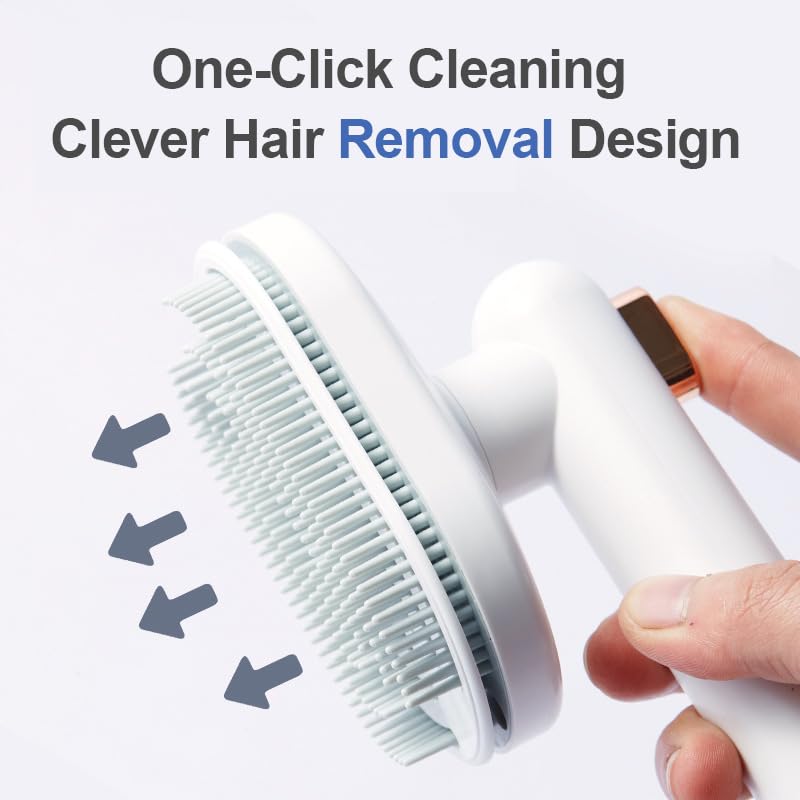 Image of Cat Brush Dog brushes with Release Button for shedding，cat brushes for indoor cats，Skin Friendly Grooming Tool for Dogs,Deshedding and Hair Removal for Long and Short Haired Pets, White