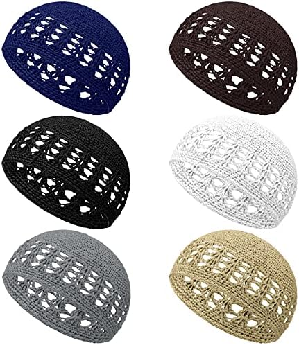 6 Pieces Knit Kufi Hats Crochet Beanie Skull Caps Solid Colors Knit Cap Stretchy Knitted Crochet Hats for Men Women Teens Supplies
