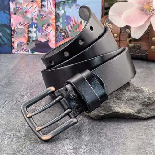 Men’s 38mm Wide Double Pin Buckle Leather Belt, Genuine Cowhide Strap for Jeans, Western Cowboy Waistband3