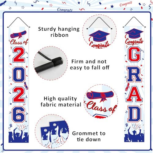 Image of Graduation Decorations 2026 Porch Banner, Graduation Banner Class of 2026, Red and Blue Congrats Grad Decorations for Door and Porch Party Supplies