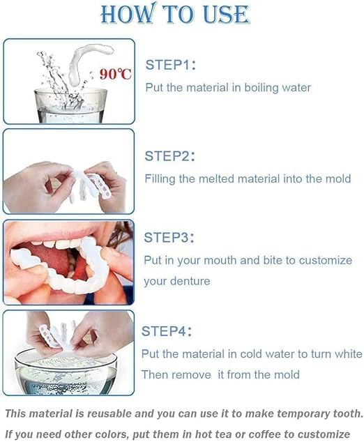 Snap-On Instant Perfect Smile Veneers Comfortable Flex Fit Dentures for Top & Bottom Teeth White Tooth Cosmetic Cover Comfort Fit Flex Dentures for White Neat Smile (pack of 1) 3