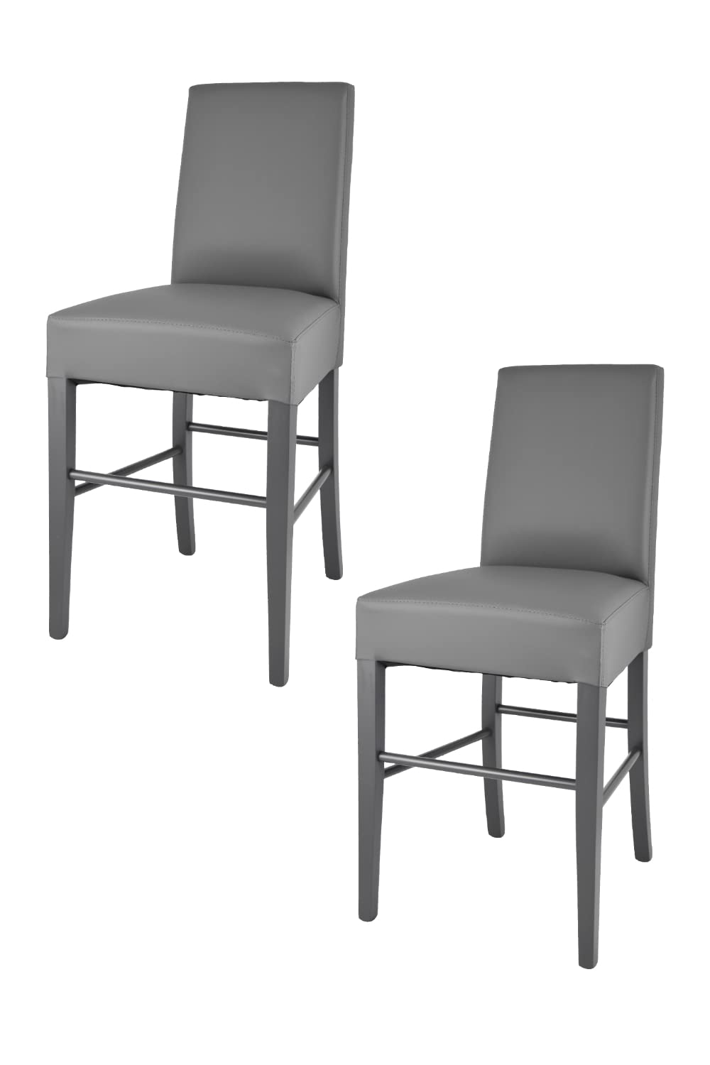 t m c s Tommychairs – Set of 2 Luisa Low Stools for Kitchen and Bar, with Dark Grey Painted Beech Wood Structure and Seat Upholstered in Dark Grey Leatherette