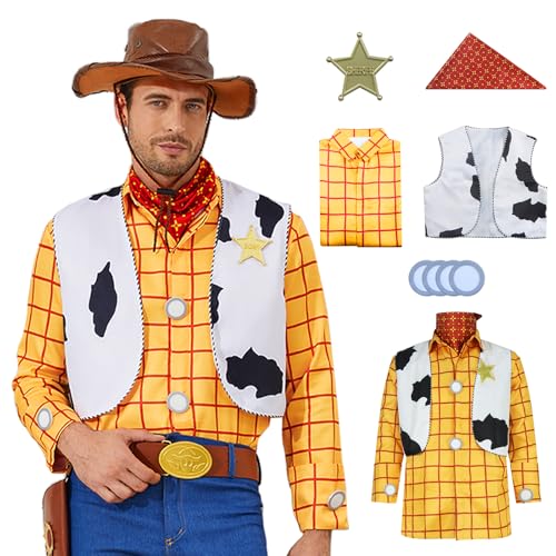 dPois Cowboyvest voor heren, mouwloos jack, bovenstuk, koeienpatroon, V