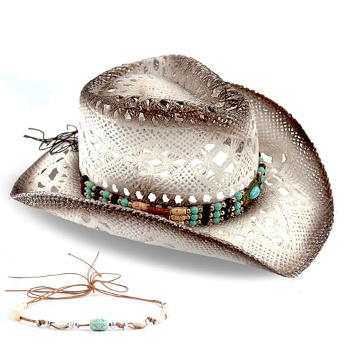 Men's & Women's Straw Cowboy Hat with Decorative Bands