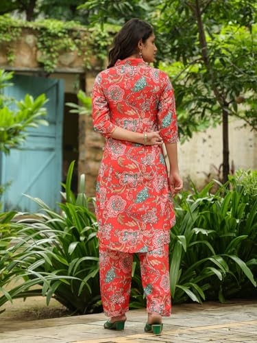 Image of LERIYA FASHION Anarkali Kurta-Set for Women - Viscose Rayon Printed Kurta & Straight Pant | 3 /4 Sleeve Trendy Summer Travel Outfit | Festive Indian Traditional Outfit for Functions & Puja | Picnic | Vacation Wear