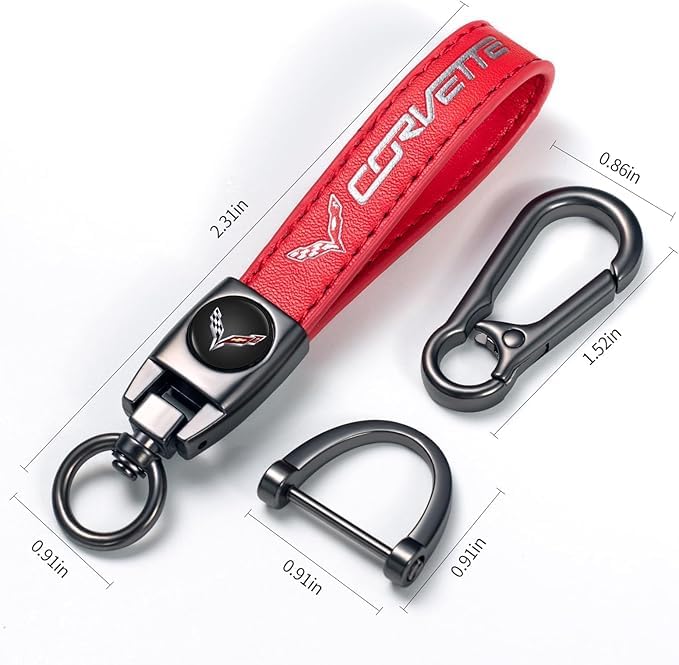 Image of Leather Car Keychain Key Ring for Men and Woean, Key Fob Car Accessories Family Present(red)