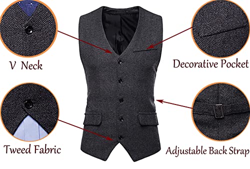 Rongkim Men's Herringbone Tweed Suit Vest Business Casual Wool Blend Waistcoat Formal Dress Vest For Wedding Party (Gray, Small) #TOP2