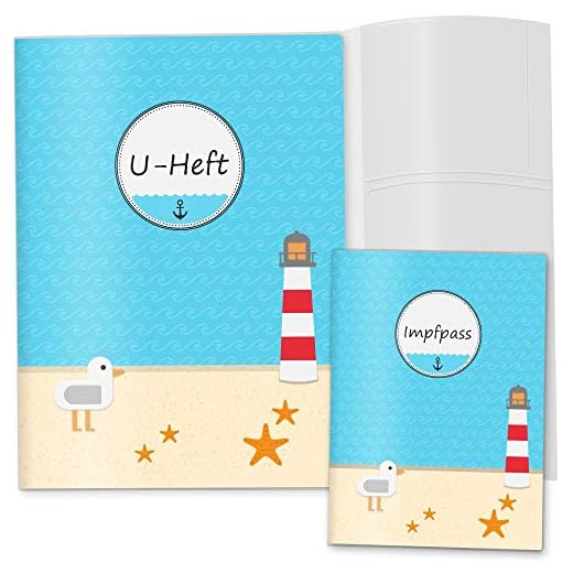 U-höft skal set på öppet hav undersökningshjälp skydd och vaccesskal personlig med namn och födelsemått U-Heft Set 3-teilig Möwe Leuchtturm