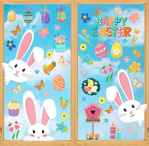 Amazon.com: Easter Window Stickers Cartoon Bunny Rabbit Window Clings ...