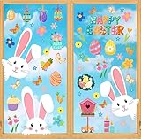 Easter Window Stickers Cartoon Bunny Rabbit Window Clings Reusable PVC Decal for Spring Glass Mirror Decor, 9 Sheets