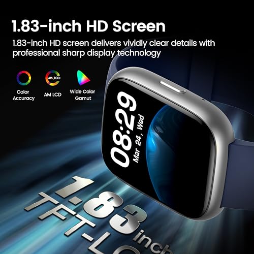 Image of Smart Watch with Alexa Built-in, 1.83 inch HD Touchscreen Fitness Tracker with Bluetooth Calling, Fitness Watch with Heart Rate /Sleep Monitor /120+ Sports, IP68 Waterproof Smartwatch for Android iOS, Blue